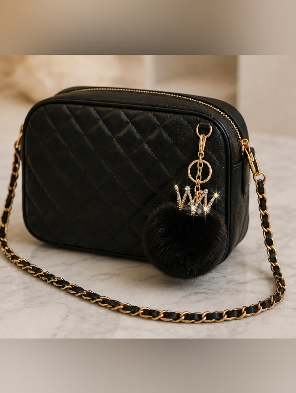 Plush Pom Pom Crown Key Chain/Bag Charm - Picture 2 of 6